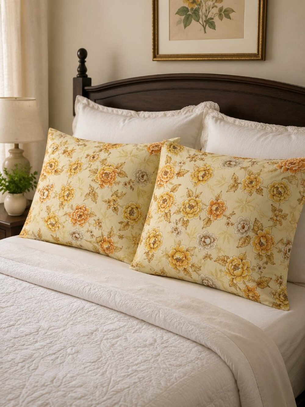 Vintage Dan River Dantrel Yellow Gold Evening Song No Iron Muslin Pillowcases